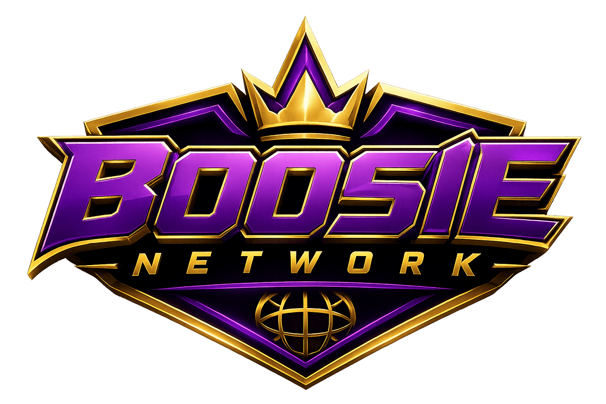Purple and gold Boosie Network logo